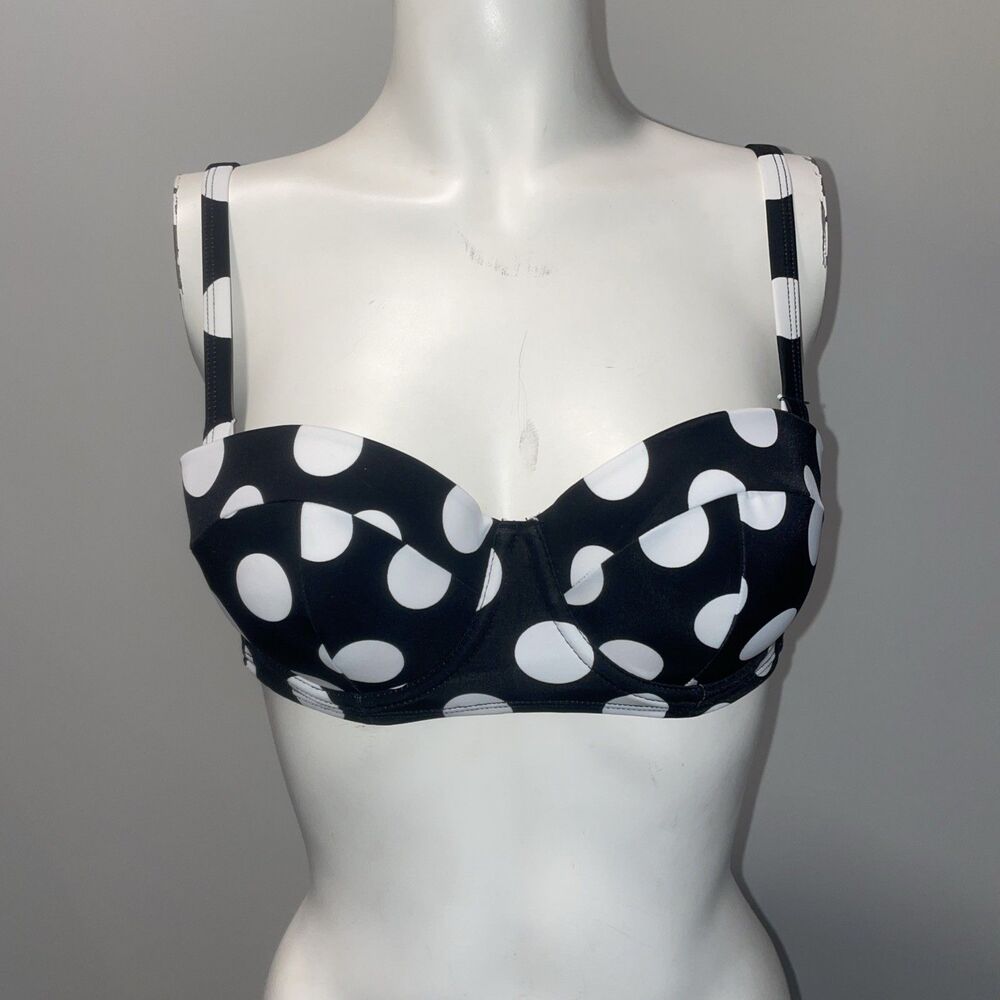 Adore Me Women's Padded Underwire Black & White Swim Bikini Top Size 34D